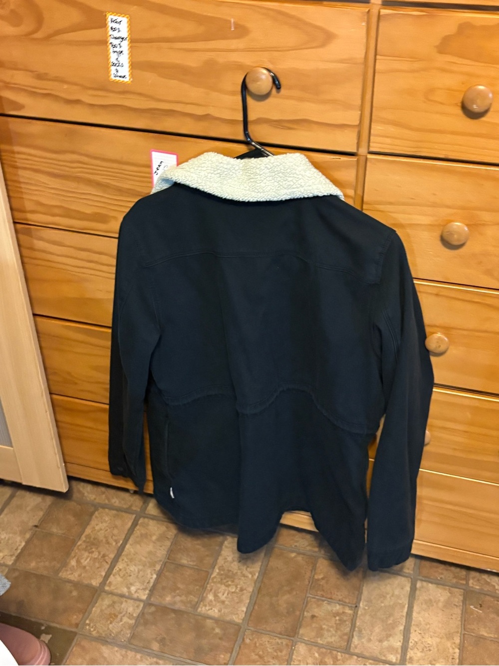 Wrangler Black Teddy Jacket with Cream Sherpa Collar